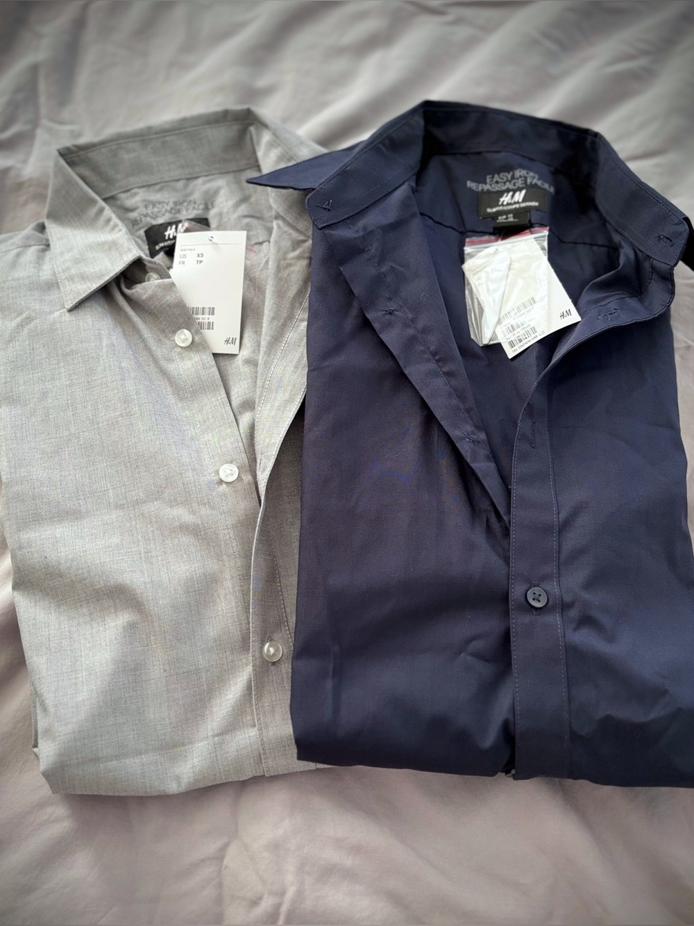 2 H&M Men's Slim Fit Easy Iron XS Navy & Gray NWT